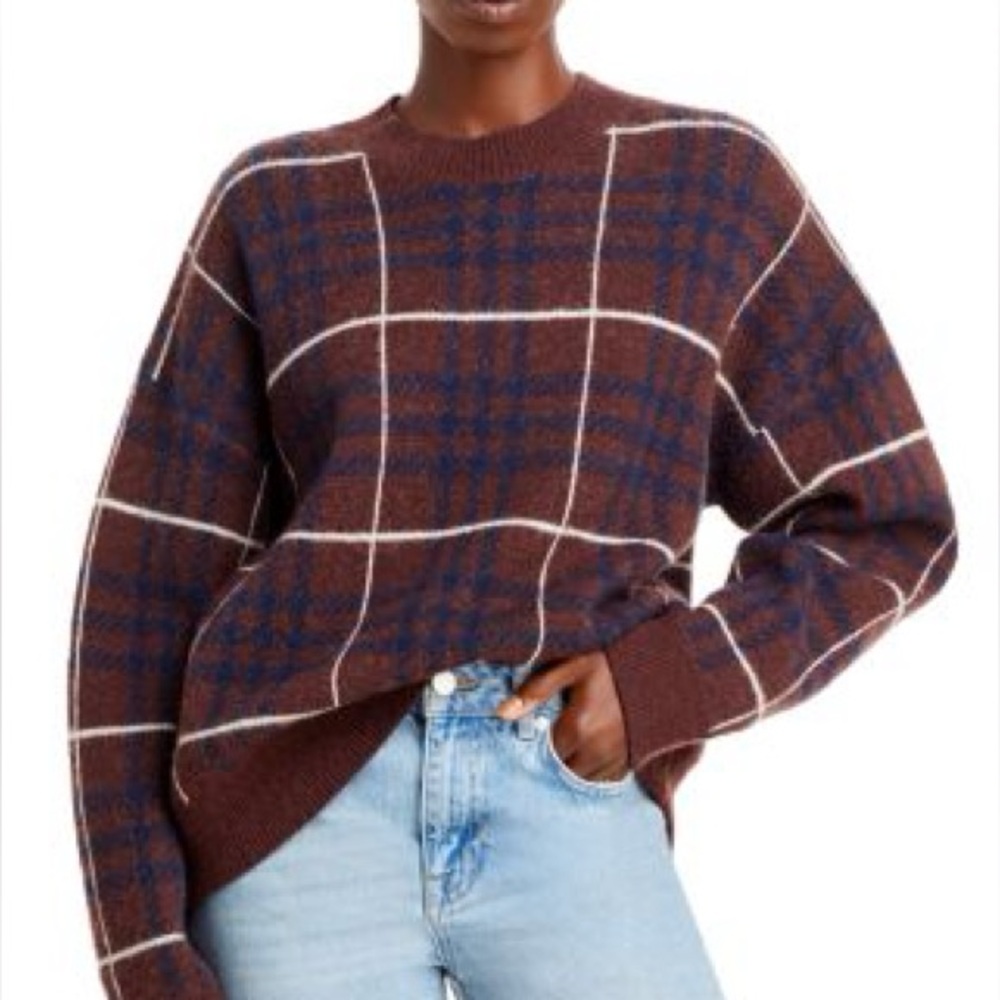 En Saison Plaid Knit Crewneck Sweater